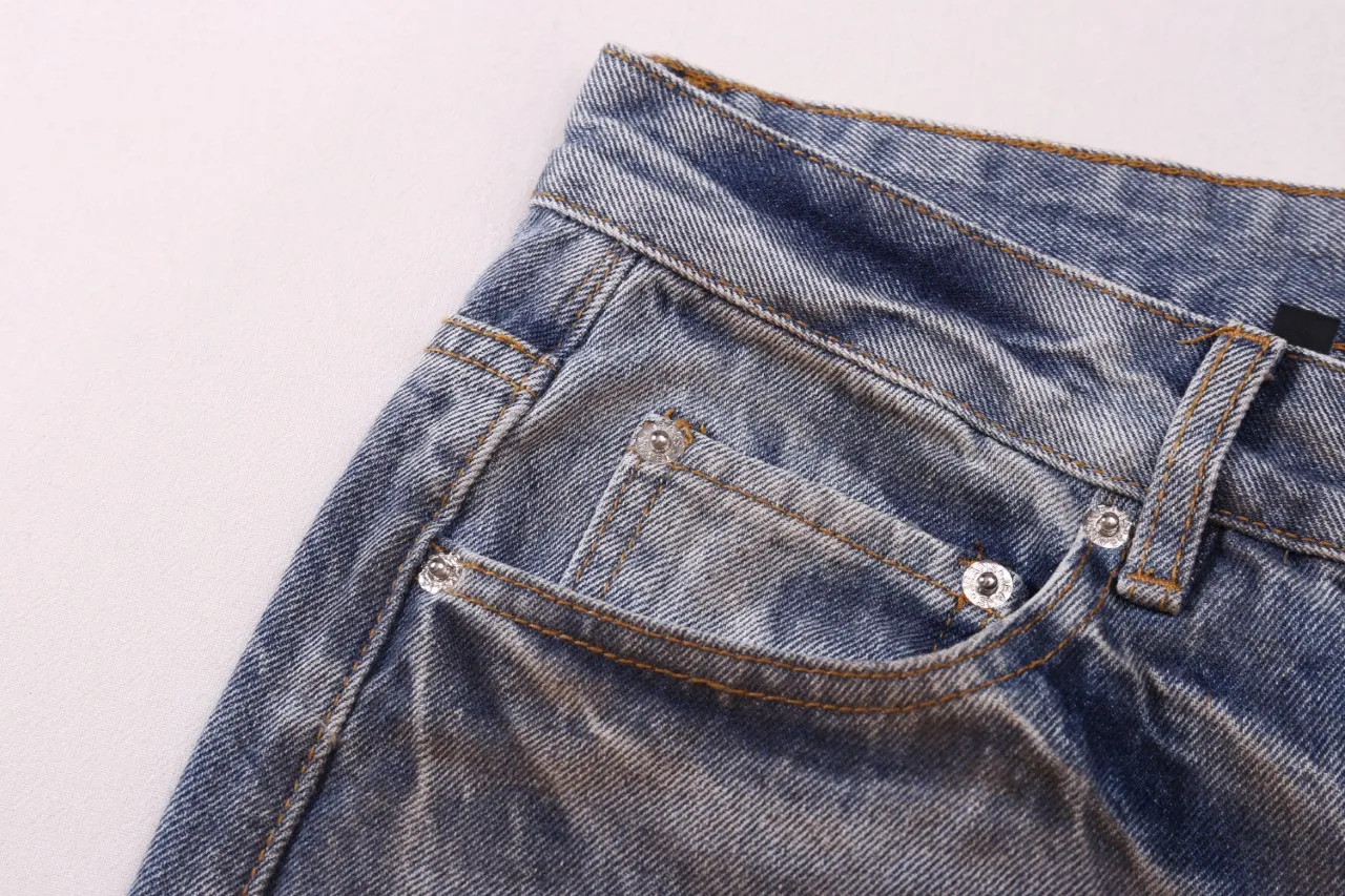 652#Gallery Dept New Retro Dirty Feng Shui Washed Mud Dye Knife Cut Splash Ink Jeans American High Street Casual Trousers Washed Blue S～XL p250